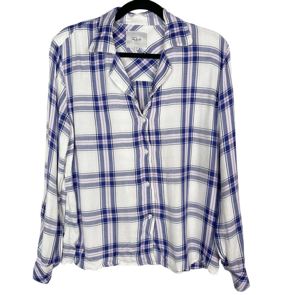 Rails Small S White Blue Plaid Button Down Shirt Long Sleeve Sapphire Lilac